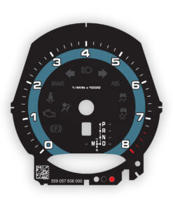 For Porsche 911 (991.2) / 718 / Macan: Gauge Face Tachometer – Black with 992-Style Graphite Blue Ring