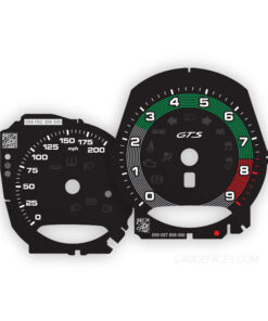 For Porsche 718 GTS 4.0 Boxster/Cayman: Gauge Faces Set – Heritage Design Edition – OPTIONS – Black with Retro Style Fine-Line Accent Ring