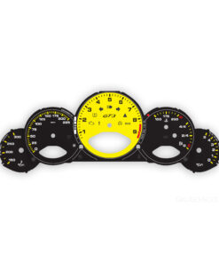 For Porsche 911 997.1 GT3: Instrument Gauge Faces Set - GT3 Logo - 9000 RPM - Manual - 225 MPH - Black with Yellow Tachometer