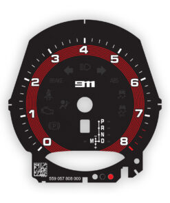 For Porsche 911 991.2: Gauge Face Tachometer - 8000 RPM - PDK - Black with Classic Guards Red Ring
