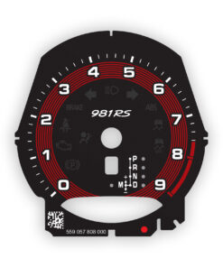 Custom Order: Porsche 981 Gauge Face Tachometer - 981RS Logo - PDK - Black with Carmine Red Ring