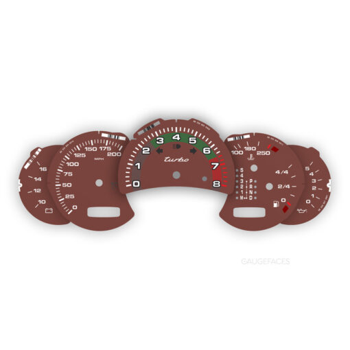 Porsche 911 996 Turbo: Gauge Faces – Tiptronic – US-Spec - Terracotta Red with Retro Style Ring