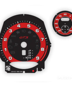 Custom Order: Porsche 981 GTS Gauge Faces Set - PDK - Black with 992-Style Guards Red Ring + Sport Chrono
