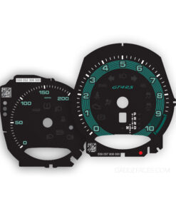 For Porsche GT4RS: Gauge Faces Set - 200 MPH - PDK - Black with Mint Green Ring