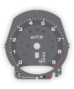 For Porsche 911 (991.1) / 981 / 718 GTS Gauge Face Tachometer – 9000 RPM - PDK/Manual – Classic Rings - Graphite Grey with Black Ring: