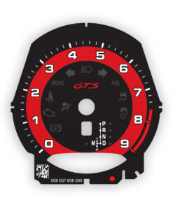 For Porsche 981 GTS: Gauge Face Tachometer - GTS Red Logo- Custom Design - PDK - Black with 992-Style Guards Red Ring