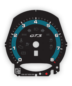 For Porsche 911 991.2 / 718 GTS: Gauge Face Tachometer - OPTIONS - Black with Miami Blue Stripes
