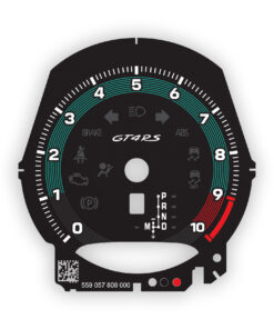 For Porsche 718 Cayman GT4 RS: Gauge Face Tachometer - 10000 RPM - PDK - Black / Mint Green Fine-Line Accent Ring