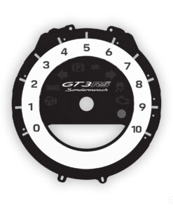 For Porsche 911 (992) GT3RS: Gauge Face Tachometer - Sonderwunsch Edition – Black with White Solid Accent Ring