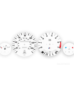 BMW E30 M-Logo: Gauge Faces – 140 MPH / 240 KMH Speedometer + 7000 RPM Tachometer – Options – White