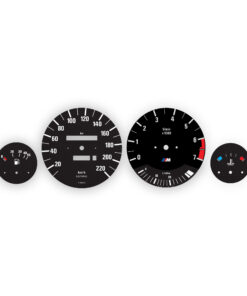 BMW E30 M-Logo: Gauge Faces – 140 MPH / 240 KMH Speedometer + 7000 RPM Tachometer – Options – Black