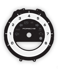 For Porsche 911 (Type 992): Gauge Face Tachometer - PORSCHE Logotype - White Solid Accent Ring