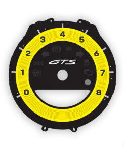 For Porsche 911 992 GTS: Gauge Face Tachometer - Racing Yellow Solid Accent Ring - Black Numbers