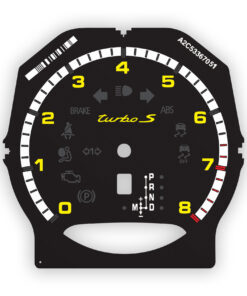 For Porsche 958 Cayenne / 970 Panamera Turbo S: Gauge Face Tachometer - Black with Yellow Lettering
