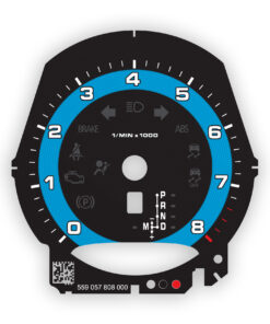 For Porsche 911 (991.2) / 718 / Macan: Gauge Face Tachometer - Black with Miami Blue Solid Accent Ring