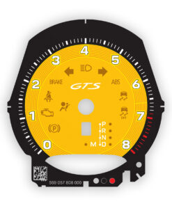 For Porsche Macan GTS: Gauge Face Tachometer – Speed Yellow with Fine-Line Accent Ring
