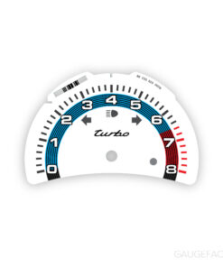 For Porsche 911 996 Turbo: Gauge Face Tachometer - White with Shark Blue Solid Accent Ring