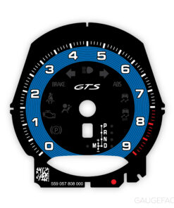 For Porsche 911 991.1 / 981 GTS: Gauge Face Tachometer - Black with Shark Blue Solid Accent Ring