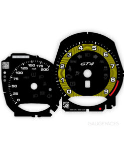 For Porsche 718 & 981 Cayman GT4: Gauge Faces - OPTIONS - Black with Racing Yellow Fine-Line Ring