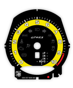 For Porsche Cayman 718 GT4RS: Gauge Face Tachometer - Black with Racing Yellow Solid Accent Ring