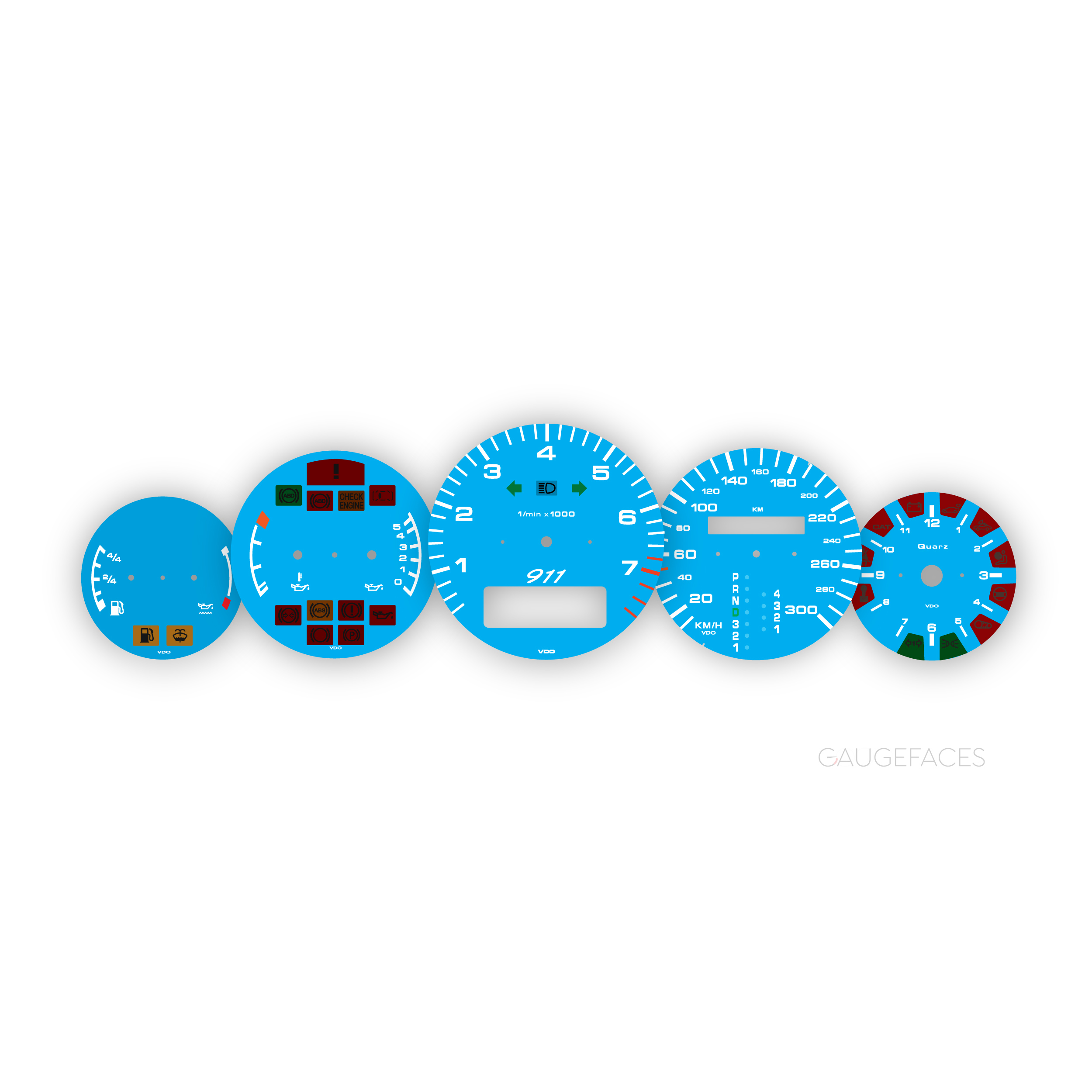 Porsche-911-993-gauge-feces-set---300-kmh---Automatic---Sky-Blue