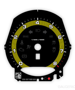 For Porsche 911 (991.2) / 718 / Macan: Gauge Face Tachometer - OPTIONS - Black with Racing Yellow Fine-Line Accent Ring