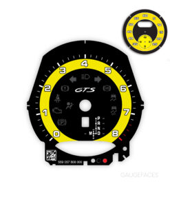 For Porsche 911 991.2 GTS 3.0 / 718 GTS 2.5: Gauge Face Tachometer – Black with Racing Yellow Solid Accent Ring + Sport Chrono