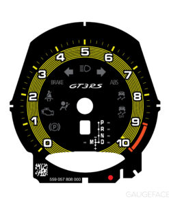 For Porsche 911 991 GT3 RS Tachometer Face – 10000 RPM – Classic Rings – Black with Yellow Zone