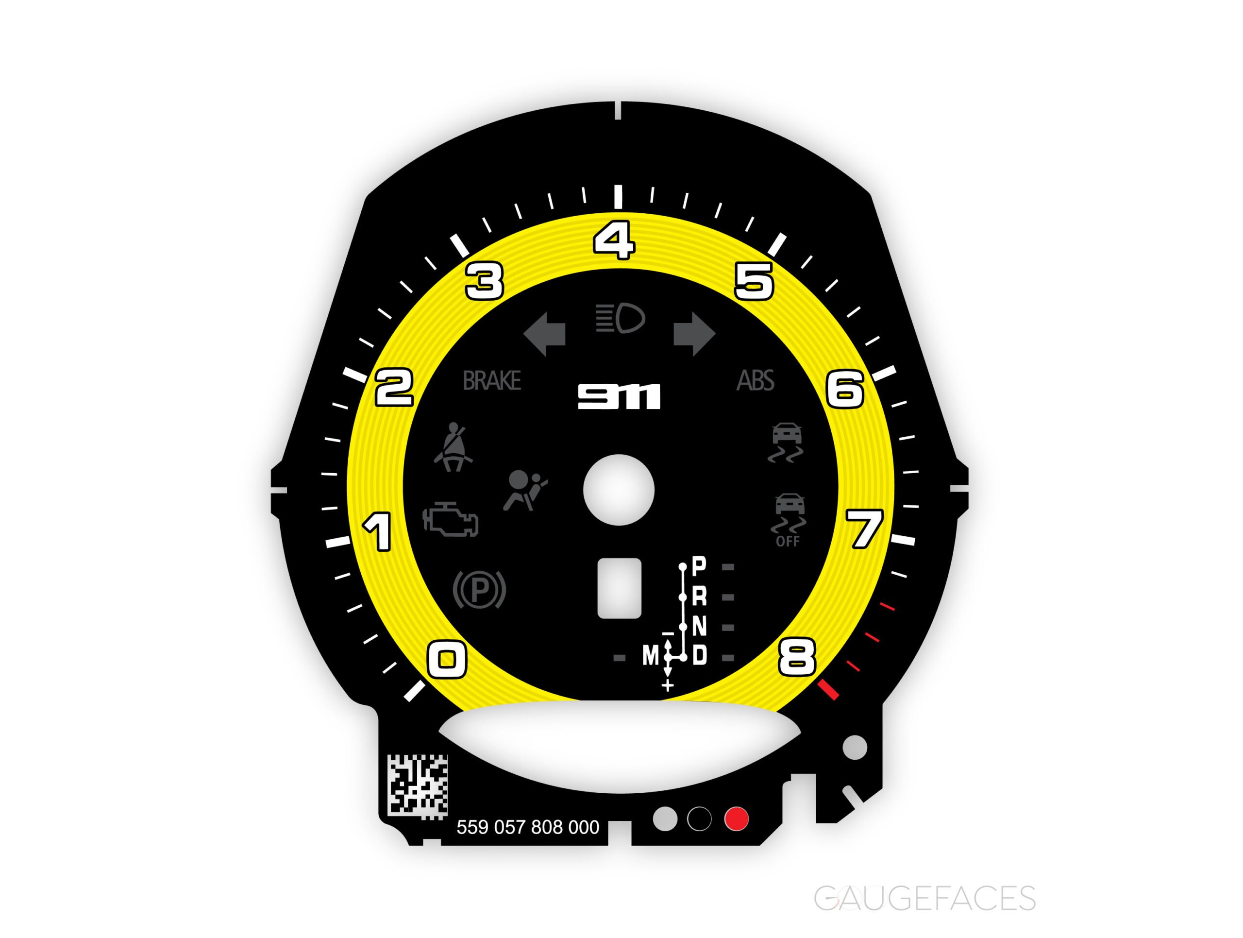 Porsche-911-991.2-gaueg-face-tachometer---Black-with-Yellow-Solid-Accent-Track---US-PDK