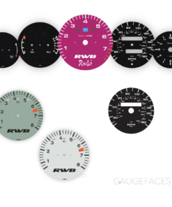 Custom Order: For Porsche 911 993 (1995-98) Carrera: Gauge Faces – US-Spec – Black / Ruby – Stealth Edition – RWB Logotype // Speedometer – Black // Tachometer X2 – Grey / Green