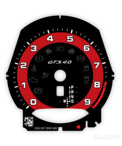 For Porsche 718 Cayman GTS 4.0: Gauge Face Tachometer – Custom Design – PDK - Black / Red Solid Halo Ring