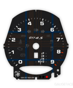 For Porsche 911 991.1 4S: Gauge Face Tachometer – Custom Design - Black/Gray Plaid Pattern with Blue Stripes