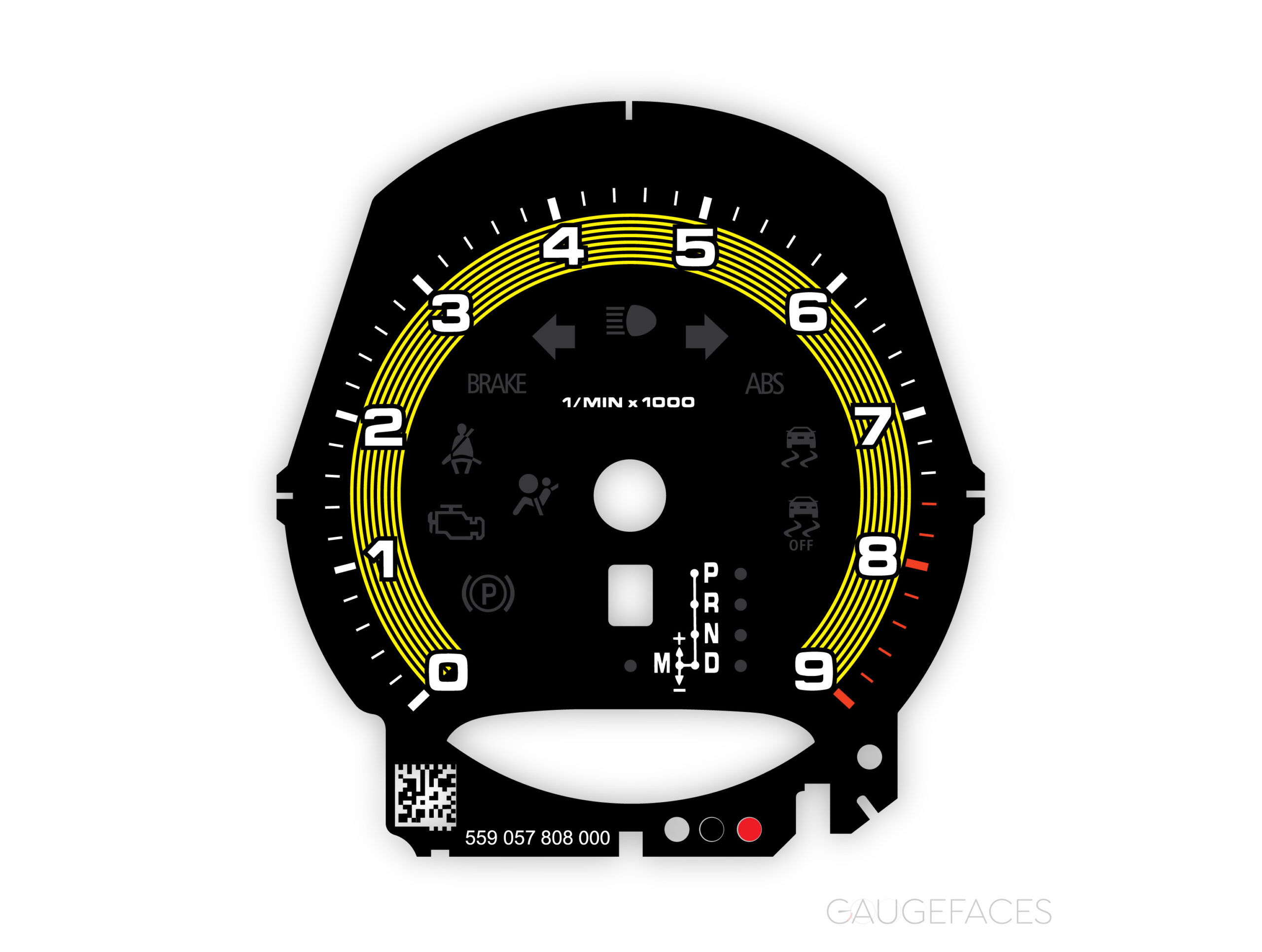 Porsche-981-gauge-face-tachometer---US---manual---black-w-yellow-accent-track
