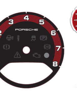 Custom Order: Porsche 971 Panamera / 9YA Cayenne Gauge Face Tachometer – Red Fine Line Accent Track – EU – Custom Logotype / Sport Chrono – 2D Overlay