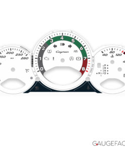 For Porsche 987 Boxster / Cayman: Gauge Face – AT –  EU – White with Heritage Tricolor Accent Track – Custom Logotype