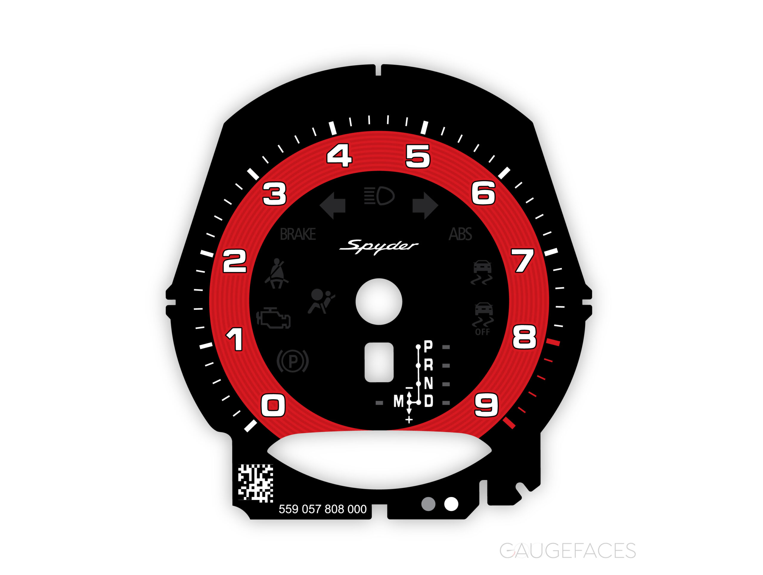 Porsche-718-Spyder-gauge-face-tachometer---Black-with-red-solid-accent-track--PDK-US