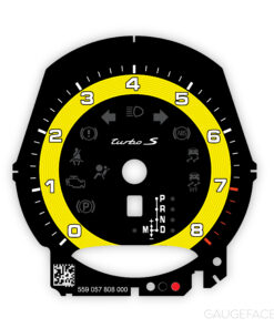 For Porsche 911 991 Turbo S: Gauge Face Tachometer – Black with Yellow Solid Accent Track