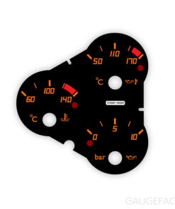 Ferrari F360 F430 (Type F131) Temperature / Pressure Gauge Face - Testarossa Style - OPTIONS - Black / Orange