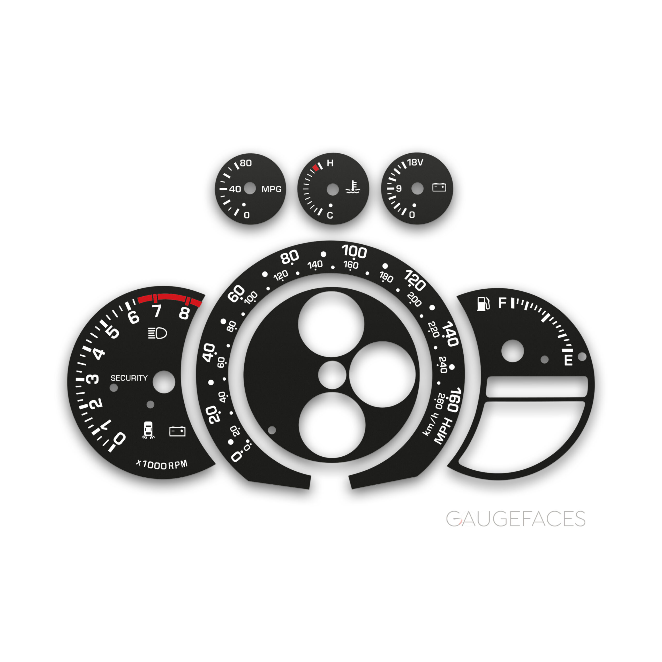 LEXUS-IS300-Toyota-Altezza-XE10-gauge-face-custom-replacement-dials-Black-Solid