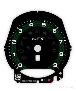 For Porsche 718 GTS 4.0 Boxster / Cayman Gauge Face Tachometer – Black with Dark Green Accent Track