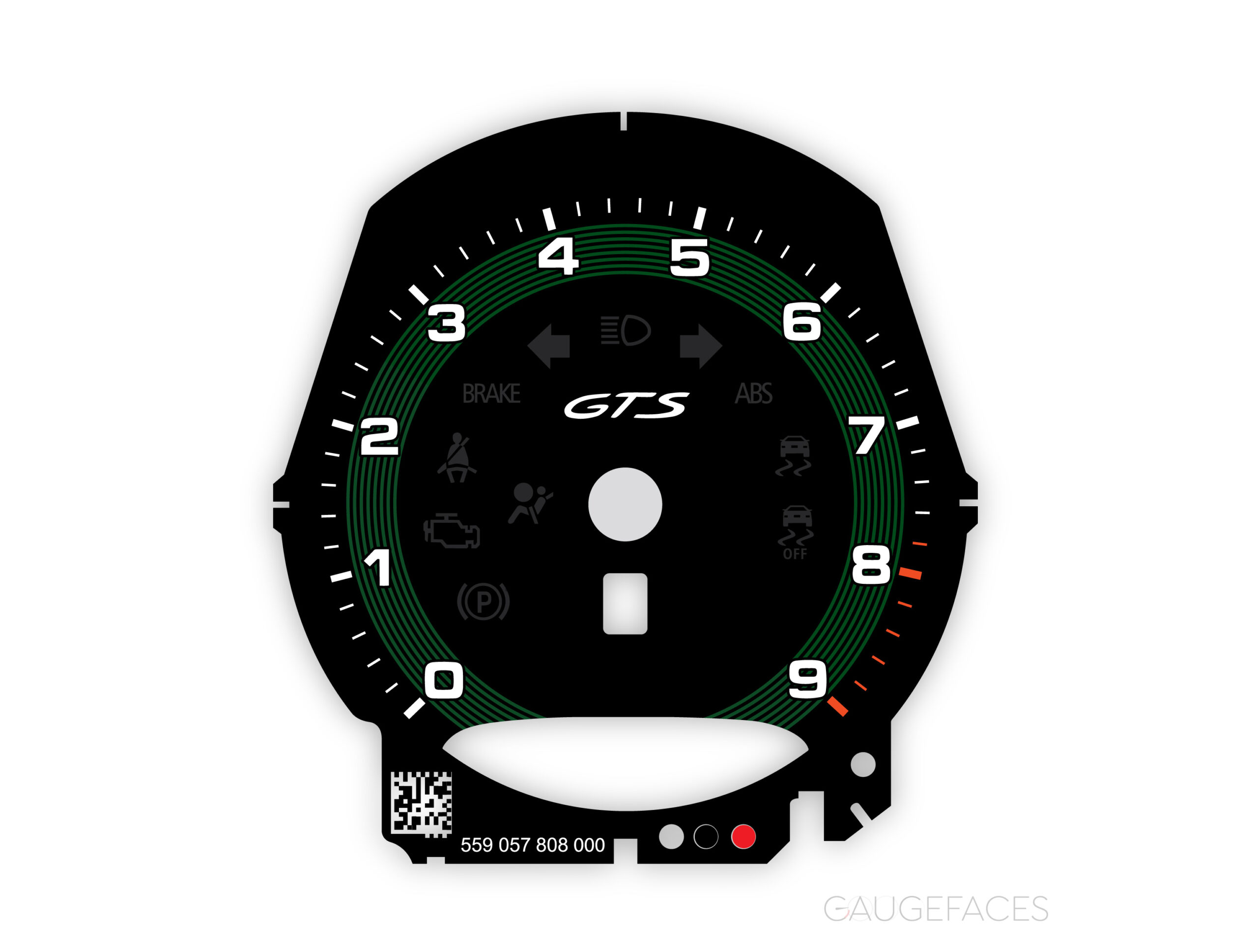 Porsche-718-GTS--4.0-gauge-face-tachometer--PDK-Black-with-Dark-Green-Accent-Track