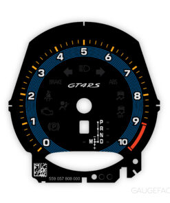 For Porsche 718 Cayman GT4 RS: Gauge Face Tachometer - Custom Design - PDK - Black / Dark Blue Pinstripe