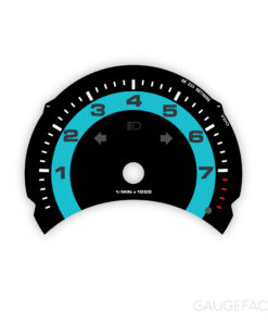 For Porsche 911 996.1 / Boxster 986.1: Gauge Face Tachometer – Black / Miami Blue Solid Halo Ring