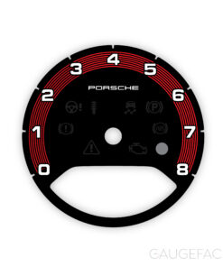 Porsche 971 Panamera / E3 Cayenne Gauge Face Tachometer - PORSCHE Logo - Black / Red Pinstripe