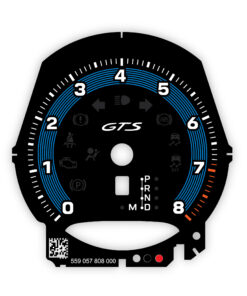 For Porsche Macan GTS (2021-): Gauge Face Tachometer – Black / Shark Blue Pinstripe