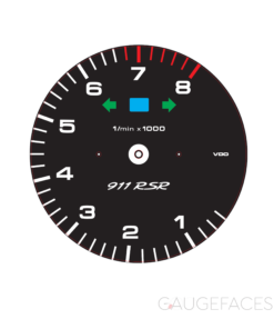 Custom Order: For Porsche 993 / 964 / 965 Gauge Face Tachometer – RSR Logotype – Black