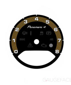 Custom Order: Porsche 971 Panamera: Gauge Face Tachometer – Black / Aurum Pinstripe – Custom Logotype – US