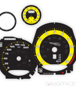 Custom Order: For Porsche 718 Spyder RS: Gauge Faces – Black with Yellow Solid Halo Ring – US – Weissach Logotype / Sport Chrono / SC Bezel – Black