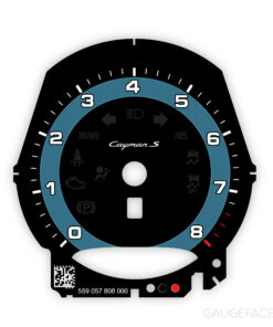 For Porsche 718 Cayman S: Gauge Face Tachometer - Manual - Black / Graphite Blue Solid Ring