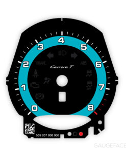 For Porsche 911 (991.2) Carrera T: Gauge Face Tachometer - OPTIONS - Black / Miami Blue Solid Halo Ring